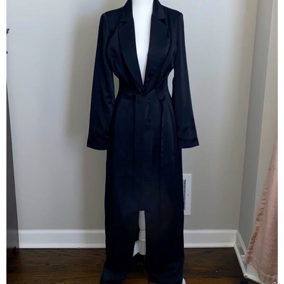 Lavish Alice Tie Front Notch Collar Duster Satin Trench Coat Jacket Size US 6 - Picture 5 of 10